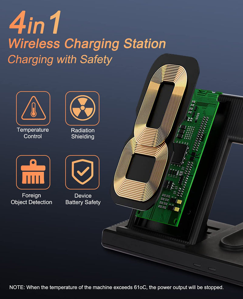 [Australia - AusPower] - Sendowtek Wireless Charger Station - 4 in 1 Charging Station for Phone Earbuds 10W Max Phone Dock Charging Station Compatible with iPhone 13 12 SE 11 X Xr 8 Plus Watch SE 6 5 4 3 2 (No Watch Charger) 