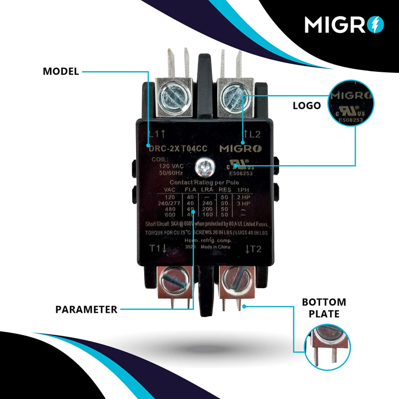 [Australia - AusPower] - Migro 2 Pole 40 AMP Heavy Duty Lighting Contactor 2 Pole Models (2 Pole 120VAC Coil Voltage) 2 Pole 120VAC Coil Voltage 