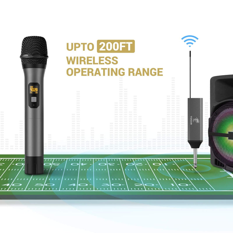 [Australia - AusPower] - Wireless Microphone, TONOR UHF Metal Cordless Handheld Mic System with Rechargeable Receiver, for Karaoke, Singing, Party, Wedding, DJ, Speech, 200ft ( TW-620) 