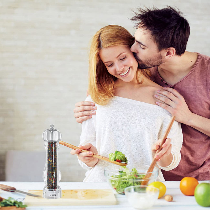 [Australia - AusPower] - LHS Pepper Mill Grinder Salt Grinder Peppercorn Grinders with Adjustable Coarseness-Clear Pepper not included 