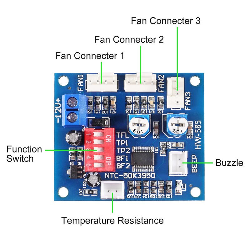 [Australia - AusPower] - ACEIRMC 2pcs DC12V 4-Wire PWM PC Fan Temperature Control Manumotive Fan Speed Controller Module CPU High-Temperature Alarm with Buzzer with NTC 3950 Thermistor 