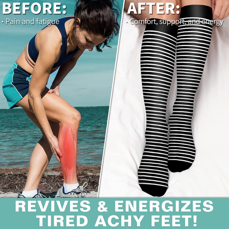 [Australia - AusPower] - Copper Compression Socks Women & Men Circulation(6 pairs) - Best for Running, Nursing, Hiking, Recovery & Flight Socks 01 Black 4 Pairs/White/Gray Small-Medium 