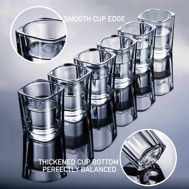[Australia - AusPower] - Shot Glass Holder Set with 12 Clear Shot Glasses, Vivimee 2.3 oz Square Shot Glasses Set with Rustic Burnt Wood Serving Tray, Crystal Shot Glass for Whiskey, Tequila, Liqueurs, Party & Collection 
