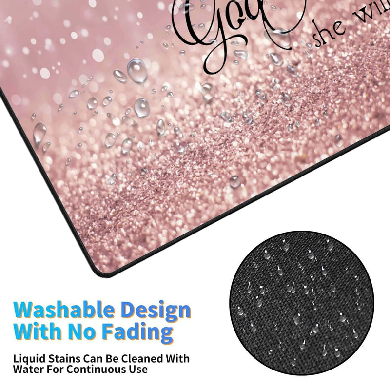 [Australia - AusPower] - XMTMR-Glass Extended Gaming Mouse Pad with Seam, Long XL Desktop Keyboard Pad, Suitable for Work/Game/Office/Home, Butterfly Wrist Rest Pad and Coaster, Pink Glitter Quotes Psalm 46:5 Xg-g4-bc 001 