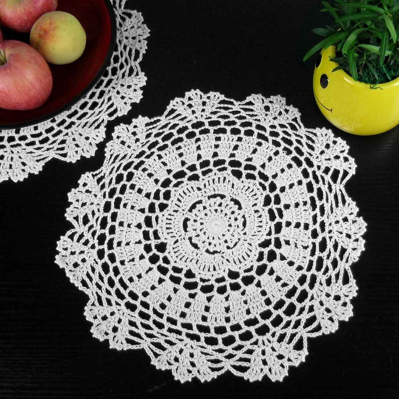 [Australia - AusPower] - kilofly Crochet Cotton Lace Table Placemats Doilies Value Pack, 4pc, White, Floral, 12 inch 12 inch white 