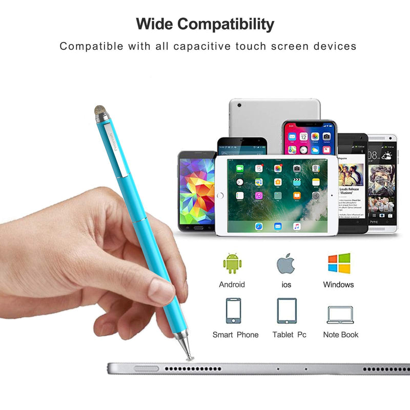 [Australia - AusPower] - Stylus Pen for iPad - Penyeah [4-in-1] High Sensitivity and Precision Touch Screen Stylus Disc Tip,Black Rubber Tip & Mesh Fiber Tip Universal for All Capacitive Touch Screen Device - Light Blue 