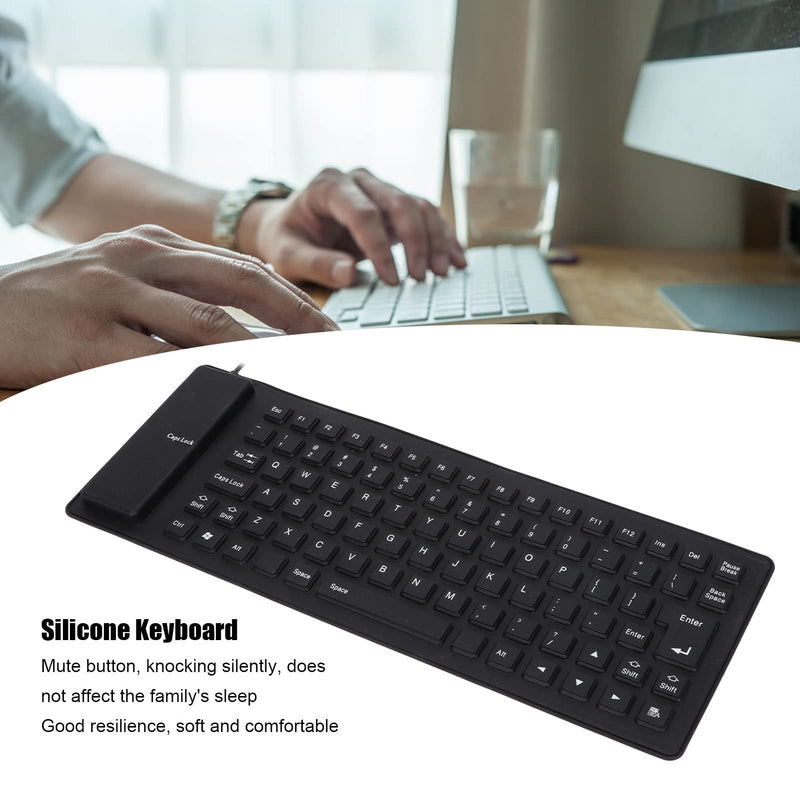 [Australia - AusPower] - Roll-up Silicone Keyboard, Fully Sealed Silent Soft Keyboard Lightweight Portable USB Wired Keyboard 85 Keys Foldable Waterproof Flexible Keyboard(Black) black 