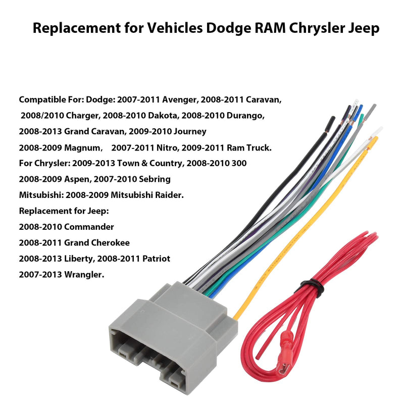[Australia - AusPower] - RED WOLF Replacement for 2007-2011 Dodge/Chrysler/Jeep Car Stereo Wire Harness Aftermarket Radio Sirius CD Player Install Connector Adapter 