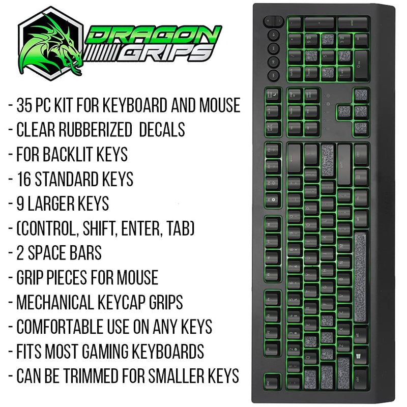 [Australia - AusPower] - Gaming Keyboard Grips Set for Backlit Keycaps Mechanical Keyboard & Gamer Mouse (Clear) Self Adhesive | Designed for Razer Redragon Logitech Corsair & All Gaming Keyboards | 35 Pc Set by Dragon Grips 