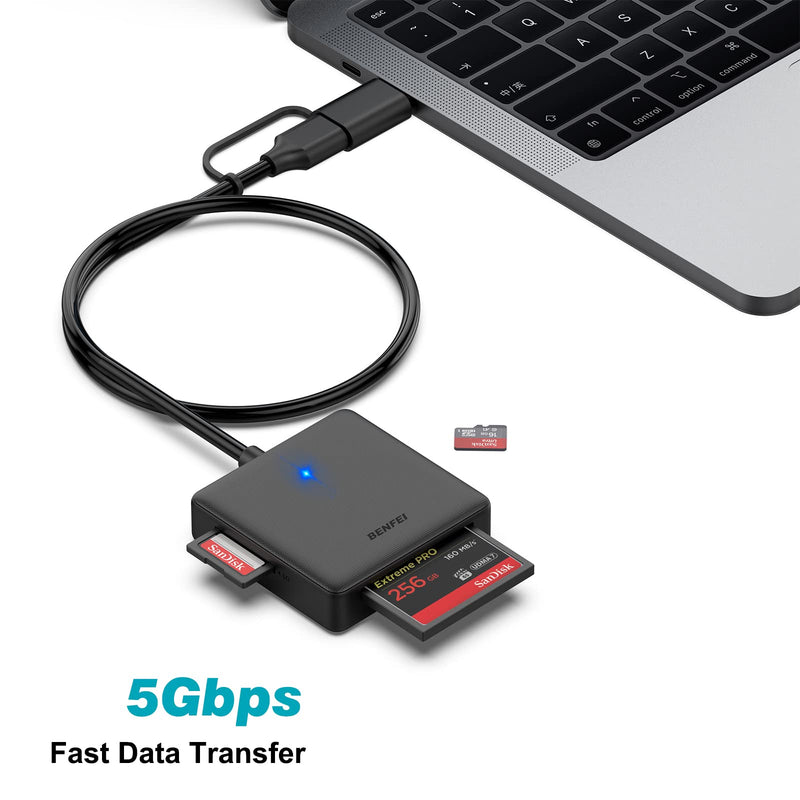 [Australia - AusPower] - Memory Card Reader, BENFEI 4in1 USB USB-C to SD Micro SD MS CF Card Reader Adapter 