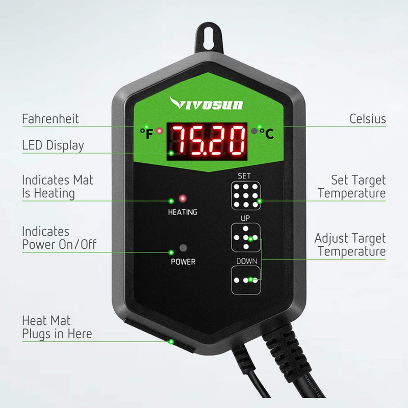 [Australia - AusPower] - VIVOSUN Digital Heat Mat Thermostat Temperature Controller 40–108 ºF for Seedlings, Germination, Rooting, Fermentation and Reptiles 