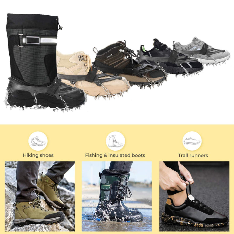 [Australia - AusPower] - Sportneer Ice Cleats, Ice Snow Grips, 19 Spikes Stainless Steel Anti-Slip Climbing Crampons for Shoes Boots, Safe Protect for Walking, Mountaineering, Climbing, Hiking on Snow Black Medium 