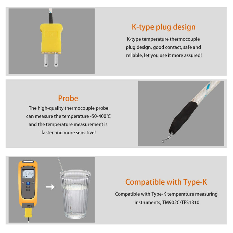 [Australia - AusPower] - 3 Meters K Type Mini-Connector Thermocouple Temperature Probe Sensor Temperature Sensing Line K Type Thermocouple Wire Measure Range -50 to 400 Celsius, Compatible with TM902C/ TES1310 (5 Pieces) 5 
