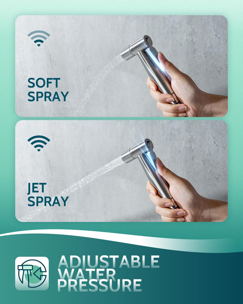 [Australia - AusPower] - LUFEIDRA Handheld Toilet Bidet Sprayer for Toilet-Adjustable Water Pressure Jet Spray with Plastic T-Valve for Feminine Wash (Brushed Nickel + Matte Black) 