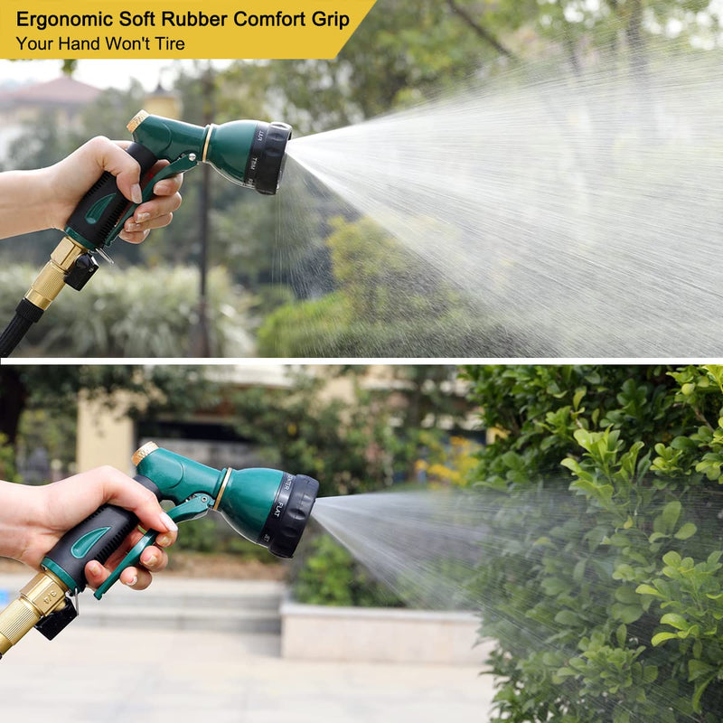 [Australia - AusPower] - FANHAO Garden Hose Nozzle Sprayer Heavy Duty, 100% Metal Spray Nozzle High Pressure Water Hose Nozzle with 7 Patterns for Watering Garden, Washing Cars and Showering Pets Green 