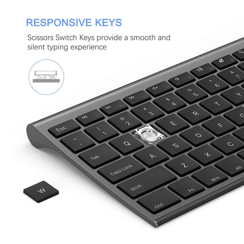 [Australia - AusPower] - Wireless Keyboard and Mouse, Vssoplor 2.4GHz Rechargeable Compact Quiet Full-Size Keyboard and Mouse Combo with Nano USB Receiver for Windows, Laptop, PC, Notebook-Dark Gray Dark Gray 
