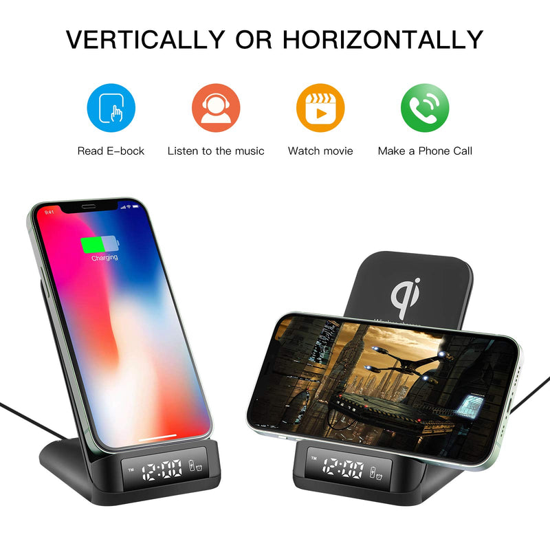 [Australia - AusPower] - 15W Wireless Charger Stand with Adapter- ABSGON Alarm Clock with Wireless Charging for iPhone 12/12 Pro/ 12 Pro max/11/11 Pro Max/XR/Xs Max/XS/X/8 Plus/Galaxy S10/S9 (with QC3.0 Adapter) 