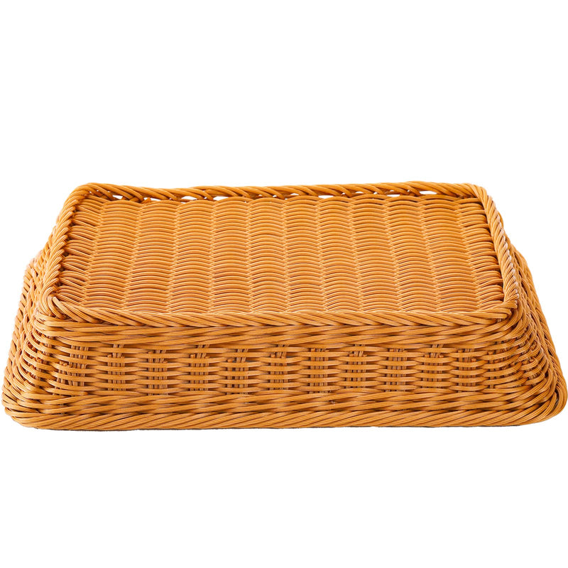 [Australia - AusPower] - DEAYOU Wicker Bread Basket, Imitation Rattan Bread Basket with Lid, Woven Tabletop Food Serving Basket, Poly-Wicker Long Fruit Basket for Vegetable, Restaurant, Display, Kitchen, Party, Rectangle 