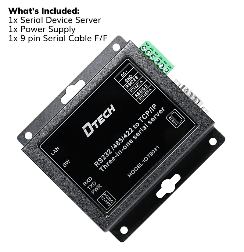 [Australia - AusPower] - DTECH Serial to Ethernet Converter Adapter RS232 RS422 RS485 to TCP IP Device Server Supports DHCP DNS Modbus RTU/TCP 10/100M Power Over Ethernet POE 