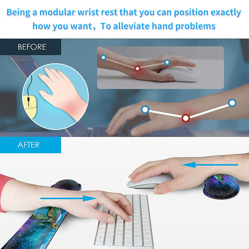 [Australia - AusPower] - Keyboard Wrist Rest & Mouse Pad & Mouse Wrist Rest Support & Coaster, Non Slip Rubber Base Wrist Support with Ergonomic Raised Memory Foam for Computer Laptop Home Office, Turtle Galaxy 