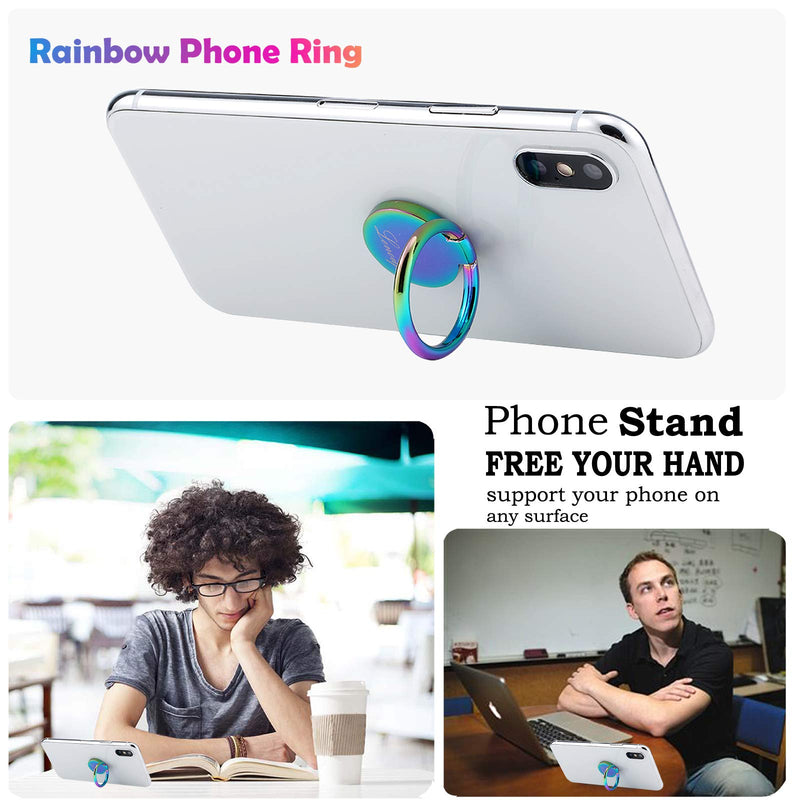[Australia - AusPower] - lenoup Rainbow Cell Phone Ring Stand Holder,Blue Multicolor Ring Grip Kickstand,360 Rotation Metal Finger Ring for Almost All Phones,Pad 