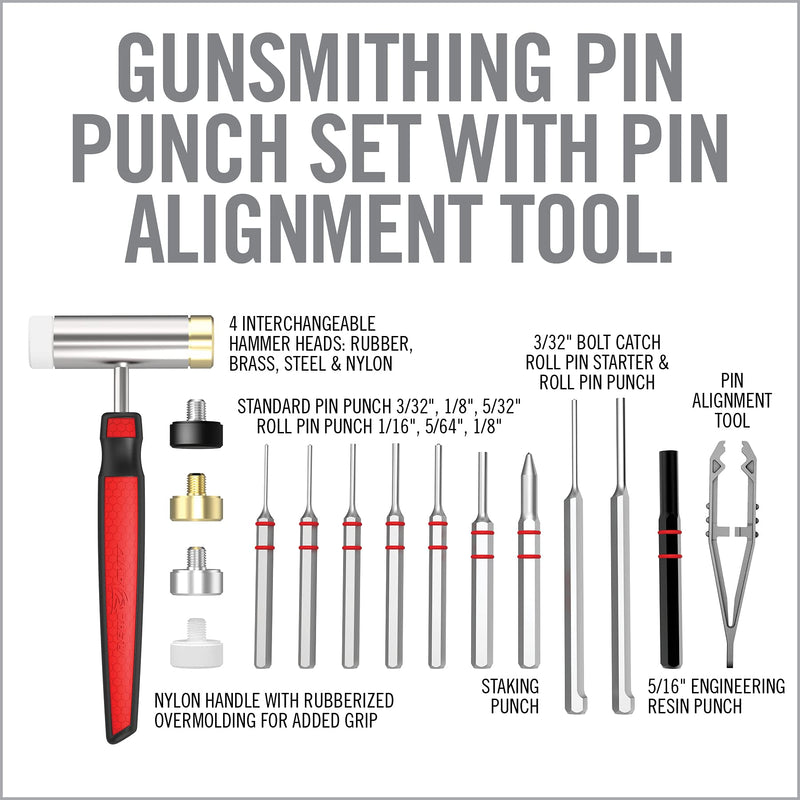 [Australia - AusPower] - Real Avid Hammer & Long Punches Set I Gunsmithing Tools Set with Small Hammer, Roll Pin Punch & Flat Tip Metal Punch Set I Tool Kit with Gunsmithing Hammer with 4 Tips, Non Marring Punch & Pin Starter 