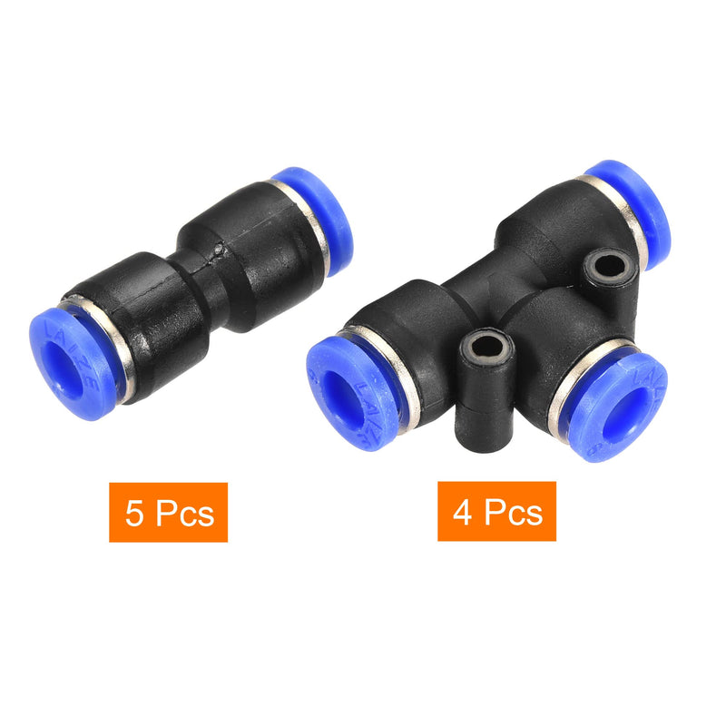 [Australia - AusPower] - MECCANIXITY Plastic Push to Connect Fittings Fit 6mm Tube OD Push Lock Tube Fitting, 5Pcs Straight 4Pcs Tee Black Blue 