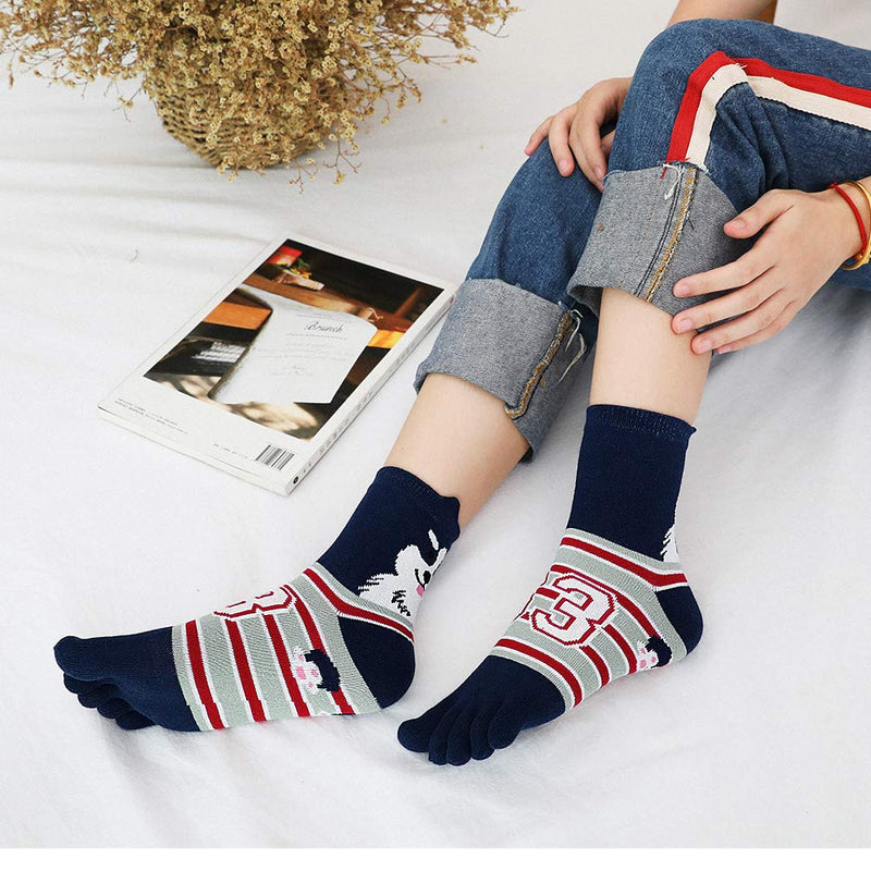 [Australia - AusPower] - ZAKASA Womens Toe Sock Cotton Five Finger Running Ankle Novelty Socks (Animal cat, US shoe 6-9) 805 