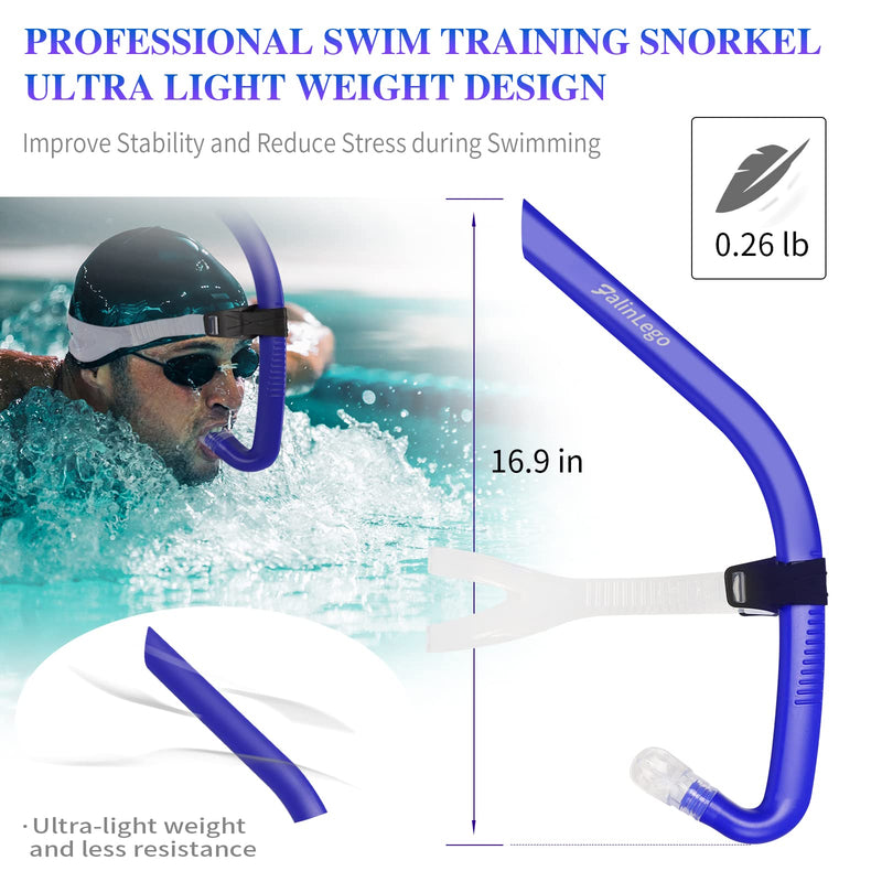 [Australia - AusPower] - FalinLego Swim Snorkel for Lap Swimming, Swim Training Snorkel Front Mounted Training Gear with Comfortable Head Pads and Food-Grade Silicone Mouthpiece for Pool Open Water, Blue, Adult 