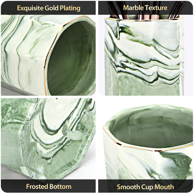 [Australia - AusPower] - Pen Holder, Decorative Ceramic Pencil Cup and Makeup Brush Stationery Accessories Desktop Organizer for Home School Office, Cute Marble Pattern Durable Large Capacity (Green) 