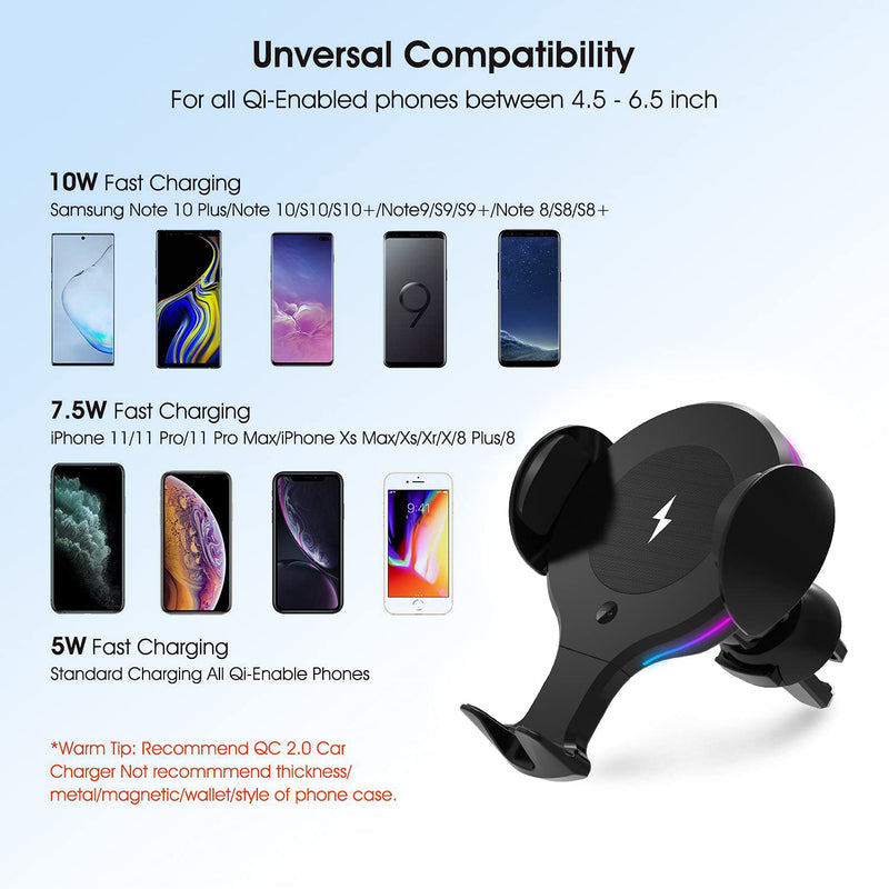 [Australia - AusPower] - ALLSUN Wireless Car Charger, 10W Qi Fast Charging Auto-Clamping Air Vent Car Phone Holder Mount, Compatible with iPhone 12/12Pro/11/11 Pro/XS/Max/XR/X/ 8, Samsung Galaxy S20/ S10/ S9/ S8, Note 9, etc 