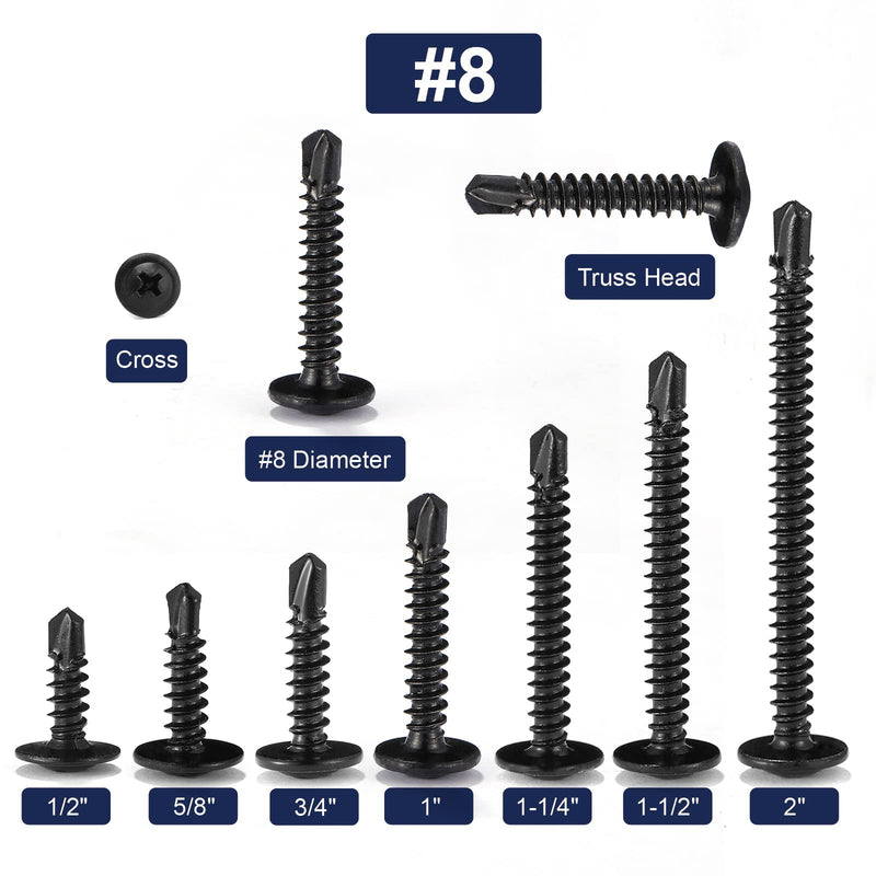 [Australia - AusPower] - #8 x 1" Sheet Metal Screws 100Pcs 410 Stainless Steel Truss Head Fast Self Tapping Screws Black Oxide by SG TZH 100 #8 x 1" 