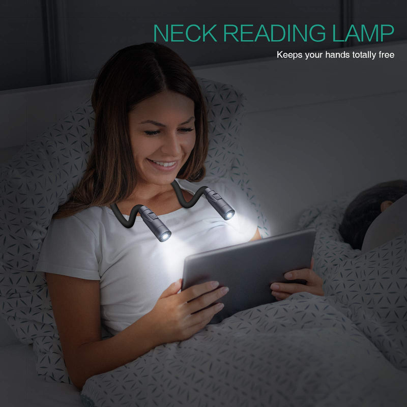 [Australia - AusPower] - ORIA LED Neck Reading Light, Book Light for Reading in Bed, Rechargeable LED Neck Book Light with 3 Colors, Adjustable Brightness, Long Lasting, Hands Free for for Reading in Bed, Black Grey 