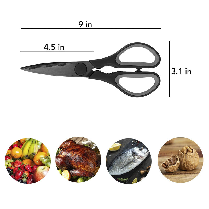 [Australia - AusPower] - Country Kitchen Set of 2 Kitchen Scissor - Stainless Steel Kitchen Shears, Cooking Scissors for Cutting Meat, Chicken, Herbs and Produce with Blade Cover and Soft Grip Handles - Black 