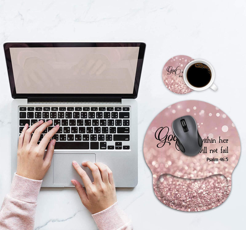 [Australia - AusPower] - Ergonomic Mouse Pad Wrist Support and Coffee Coaster, Cute Wrist Rest Pad with Non-Slip PU Base for Home Office Working Studying Easy Typing & Pain Relief, Christian Quote Bible Verse Psalm 46:5 