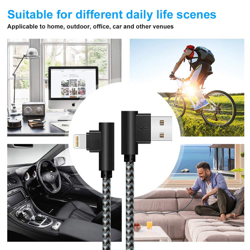 [Australia - AusPower] - OCEEK MFI Certified Lightning Cable iPhone Charger Cable 90 Degree Right Angle 5Pack 3/3/6/6/10ft Fast Game Metal Long USB Cord iPhone 12/11/Pro/Max/X/XS/XR/XS/8/7/Plus/6/6S/SE-BlackGrey BlackGrey 