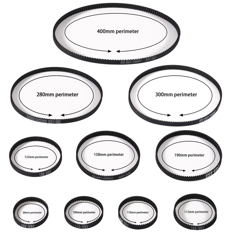 [Australia - AusPower] - Dorhea 10Pcs 2GT Timing Belt 6mm Width Closed Loop Rubber Belt 100mm 110mm 112mm 122mm 158mm 190mm 200mm 280mm 300mm 400mm Width 6mm Timing Bel for 3D Printer Motor Belt 10 