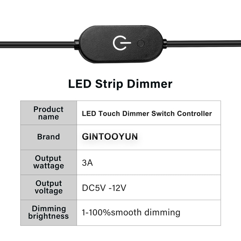 [Australia - AusPower] - GINTOOYUN LED Touch Inline Dimmer Switch Controller 5V Single Color Strip Light Brightness Controller On/Off Switch USB Type C Connector Jack for LED Strip Lightï¼ˆ2pcsï¼‰ 