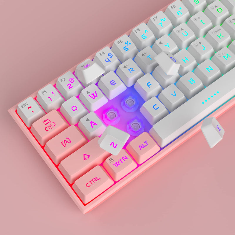 [Australia - AusPower] - MageGee TS91 Mini 60% Gaming/Office Keyboard,Waterproof Keycap Type Wired RGB Backlit Compact Computer Keyboard for Windows/Mac/Laptop (White Pink) White Pink 