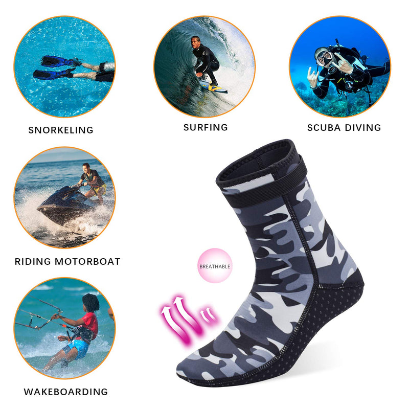 [Australia - AusPower] - Panzexin 3mm Neoprene Diving Socks, Wetsuit Socks Sand-Proof Scuba Snorkeling Fins Socks for Open Water Swimming Camo 3.5-4.5 