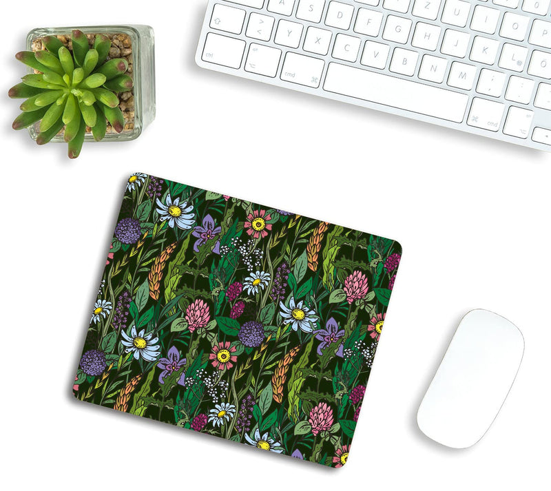 [Australia - AusPower] - Wild Flowers Mouse Pad Green Mousepad Botanical Office Decor for Women Desk Accessories Floral Summer Mousepad Gift for Coworker Boss 9.5"x7.9"x0.12" Inch Wild Flowers 