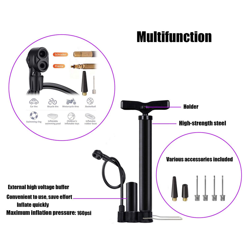 [Australia - AusPower] - VIMILOLO Bike Pump Portable, Ball Pump Inflator Bicycle Floor Pump with high Pressure Buffer Easiest use with Both Presta and Schrader Bicycle Pump Valves-160Psi Max 