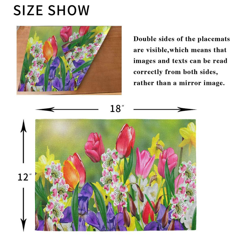 [Australia - AusPower] - Vdsrup Spring Tulips Flowers Placemats Set of 4 Summer Daffodils Daisy Florals Table Mats Burlap Placemat Washable Non-Slip Heat Resistant Place Mats for Party Kitchen Dining Decorations 12 X 18 Inch 4PCS 