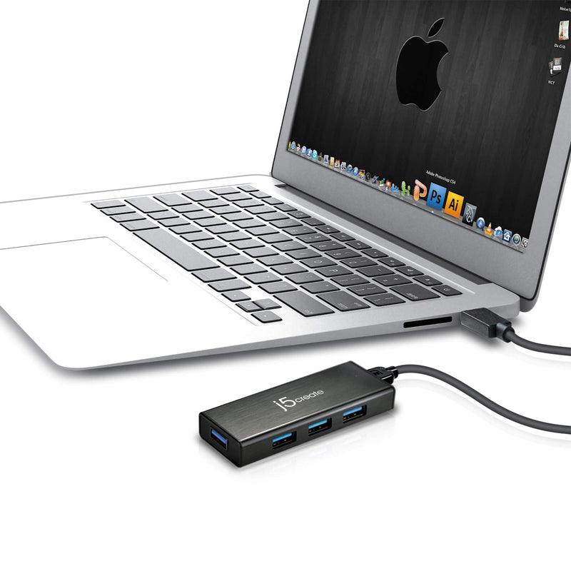 [Australia - AusPower] - j5create 4-Port Powered USB 3.0 Data Hub with 2 ft Extended Cale [15W Power Adapter Included] for Mac, MacBook, Windows, Laptop, Surface, XPS, PC (JUH340) 