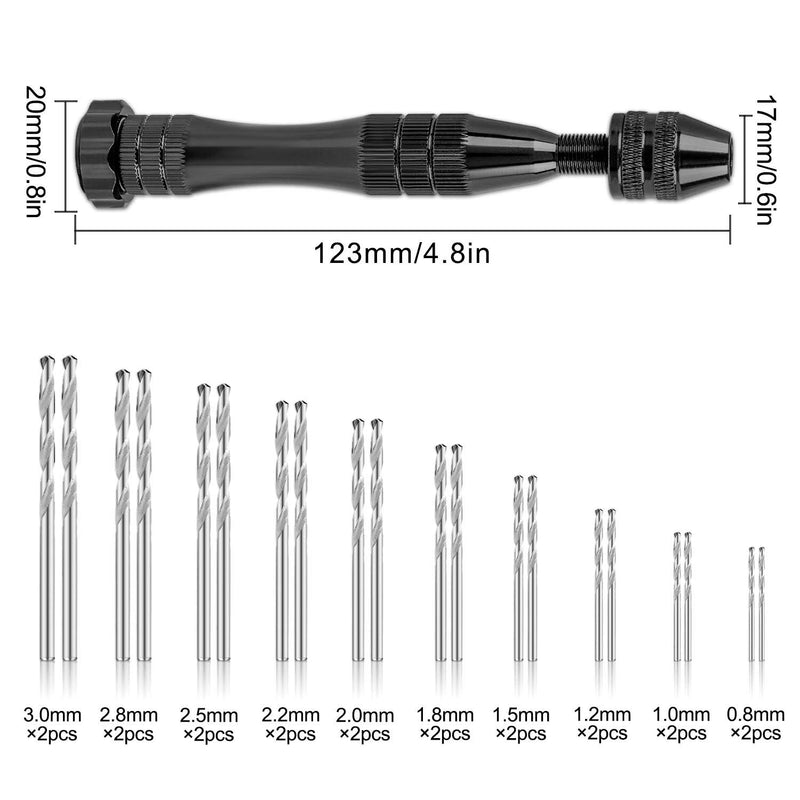 [Australia - AusPower] - Hakkin 32 Pcs Pin Vise Hand Drill for Jewelry Making, Mini Manual Drill Kit - 0.8-3.0mm HSS Micro Twist Drill, Pin Vise, Carving Clamp and PCB Drills, Rotary Hand Press Drill for Resin, Wood, Plastic 