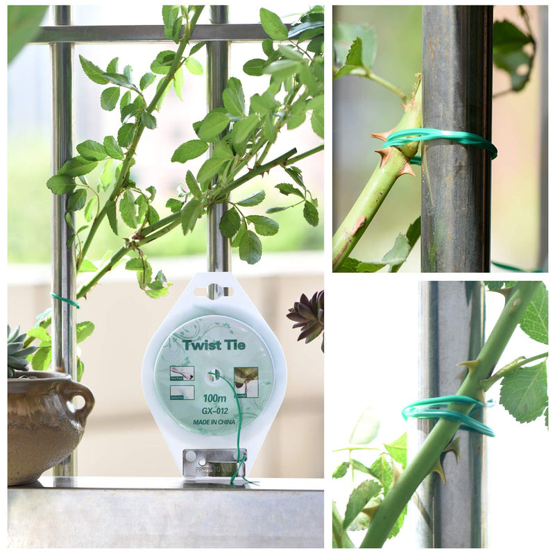 [Australia - AusPower] - YDSL 328ft (100m) Twist Ties, Green Garden Plant Ties with Cutter for Gardening and Office Organization, Home 