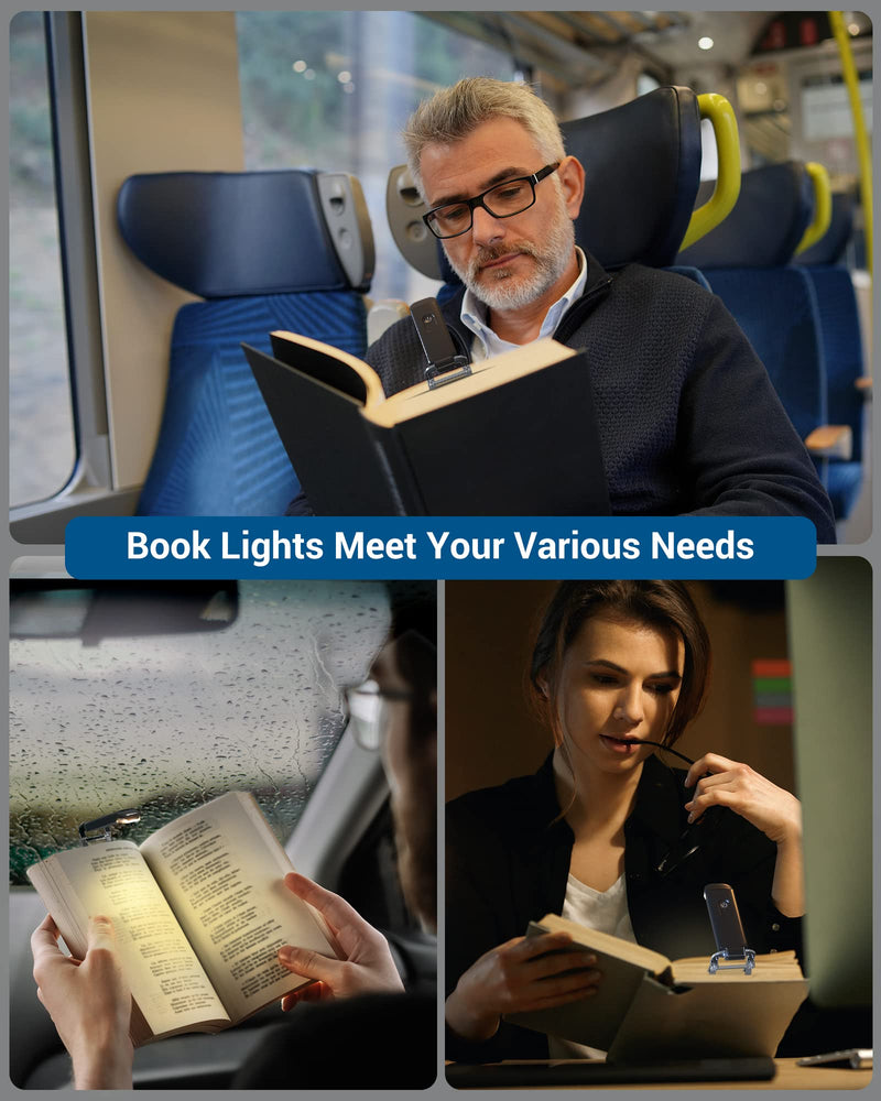 [Australia - AusPower] - DEWENWILS USB Rechargeable Book Light for Reading in Bed, Warm White, Brightness Adjustable, LED Clip on Book Reading Lights, Perfect for Bookworms, Kids, Black 