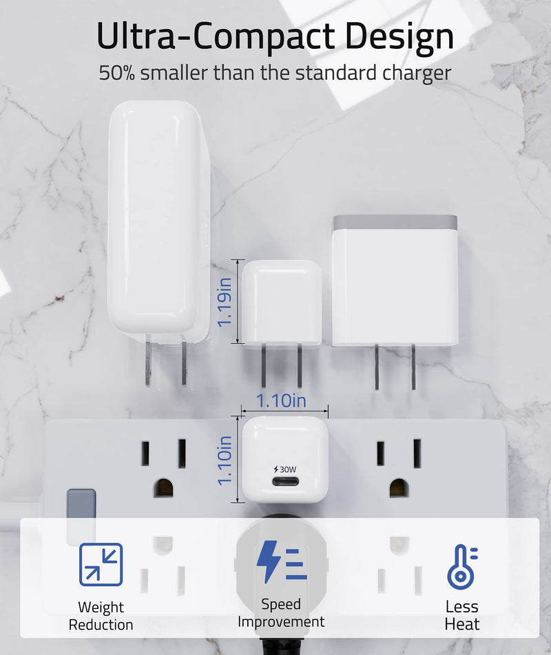 [Australia - AusPower] - USB C Fast Charger, Syntech 30W USB-C Power Adapter Ultra-Compact Compatible with iPad Mini 6, iPad Pro 2021/2020/2018, iPad Air 4, MacBook Air 2020, Samsung, Included 6.6ft USB C to USB C Cable 