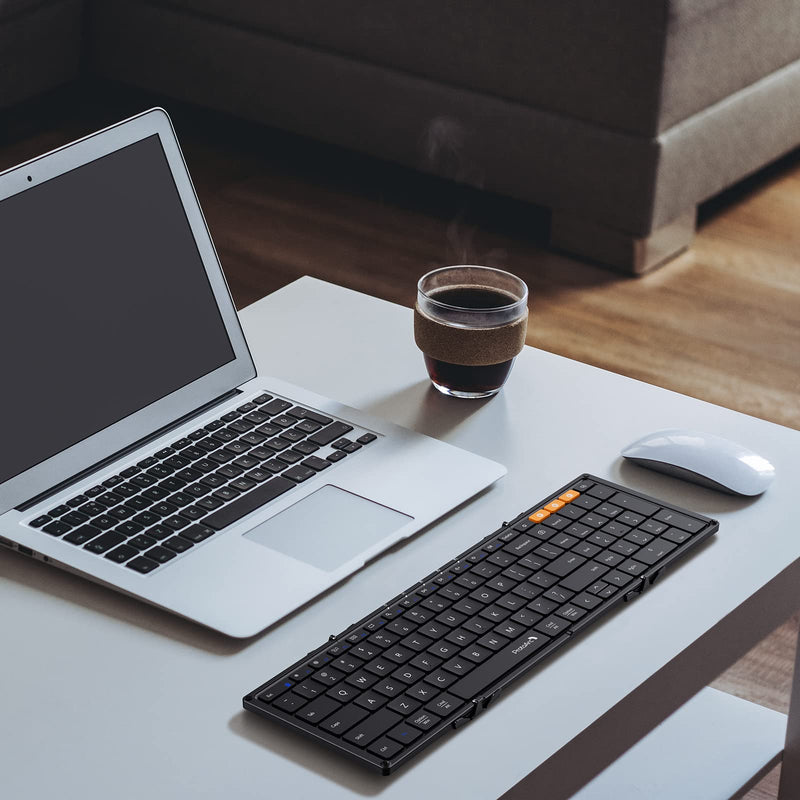 [Australia - AusPower] - Foldable Bluetooth Keyboard, ProtoArc XK01 Folding Wireless Portable Keyboard with Numeric Keypad, Full-Size Travel Keyboard for Windows iOS Android Tablet PC Smartphone, Sync Up to 3 Devices, Black 