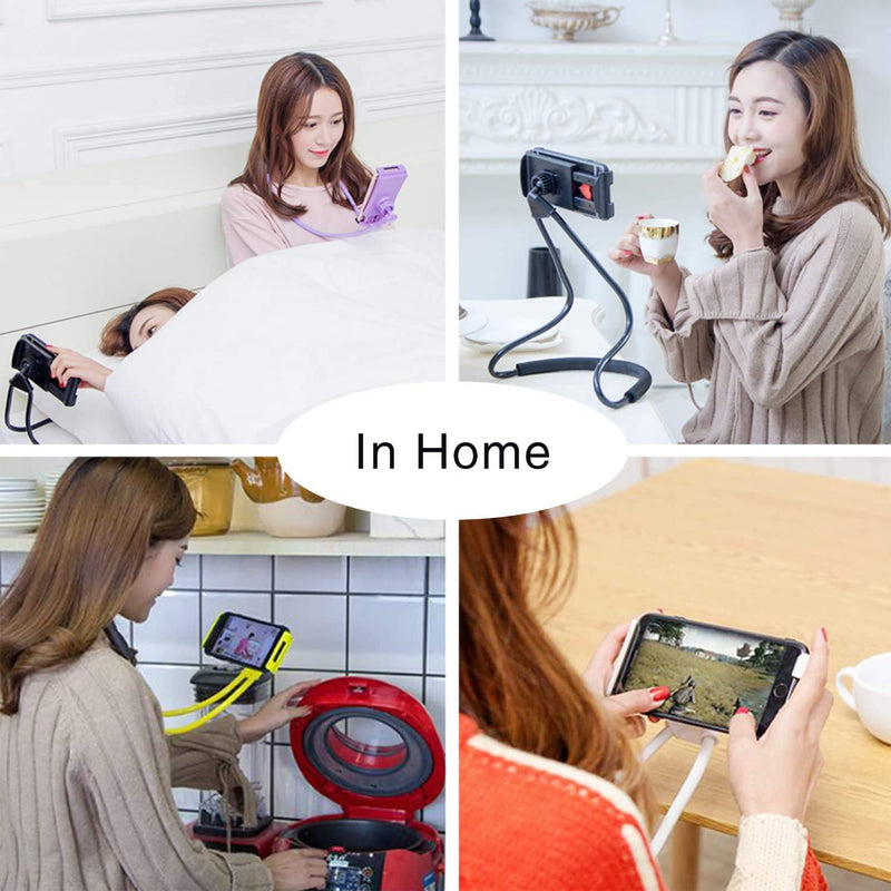 [Australia - AusPower] - Cell Phone Stand Hanging on Neck Upgraded, Juerly Hands-Free Mobile Phone Holder Clip on Bed/Table 360¡ã Rotation iPhone Tablet Mount Bracket, 27.6''/70 cm Length for 4.7''-7.6'' Screen 